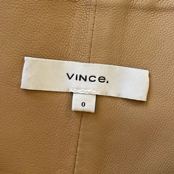 Vince Lambskin Leather Midi Tan Caramel Skirt Stitched Belt Size 0 - Picture 10 of 11